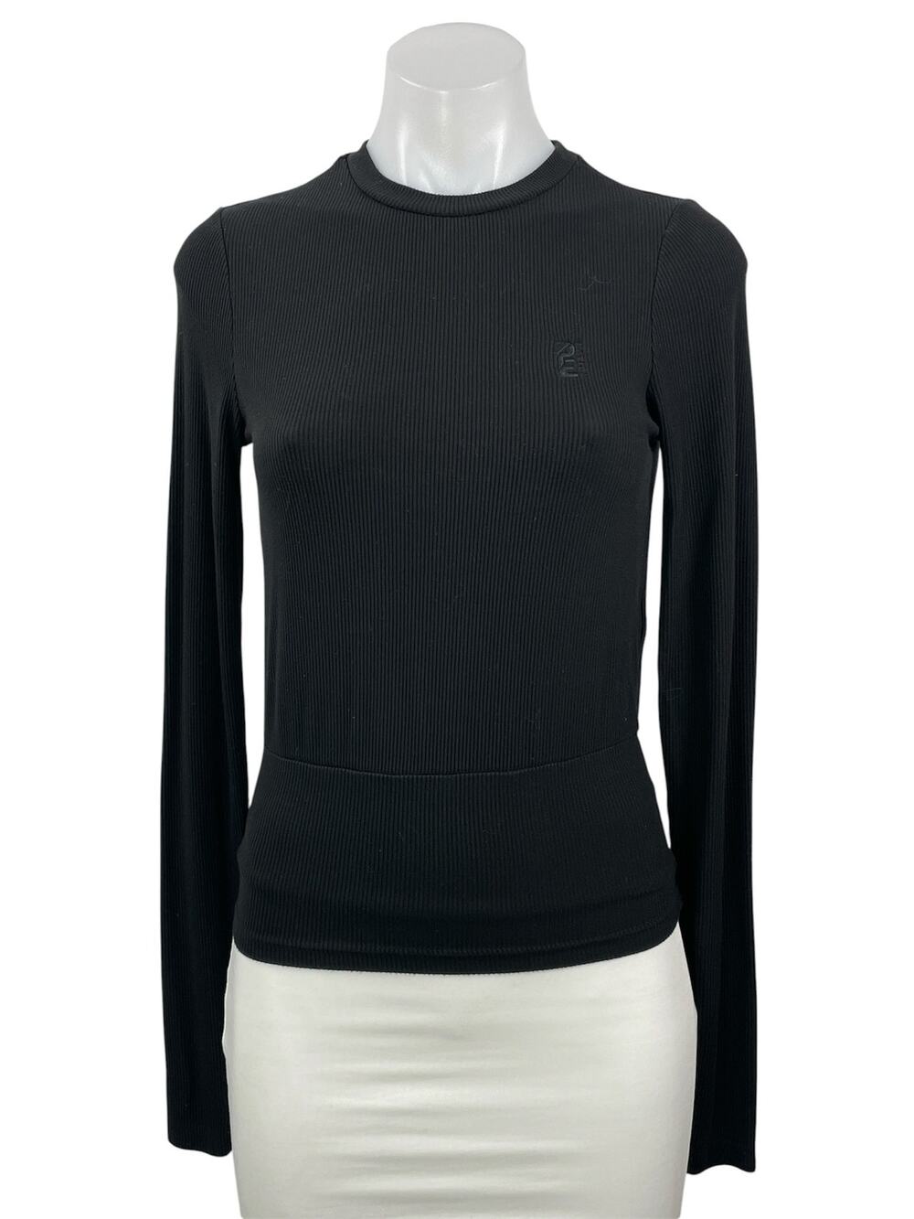 PE Nation Women's Black Ribbed Knit Crew Neck Long Sleeve T Shirt Tee Top Size S